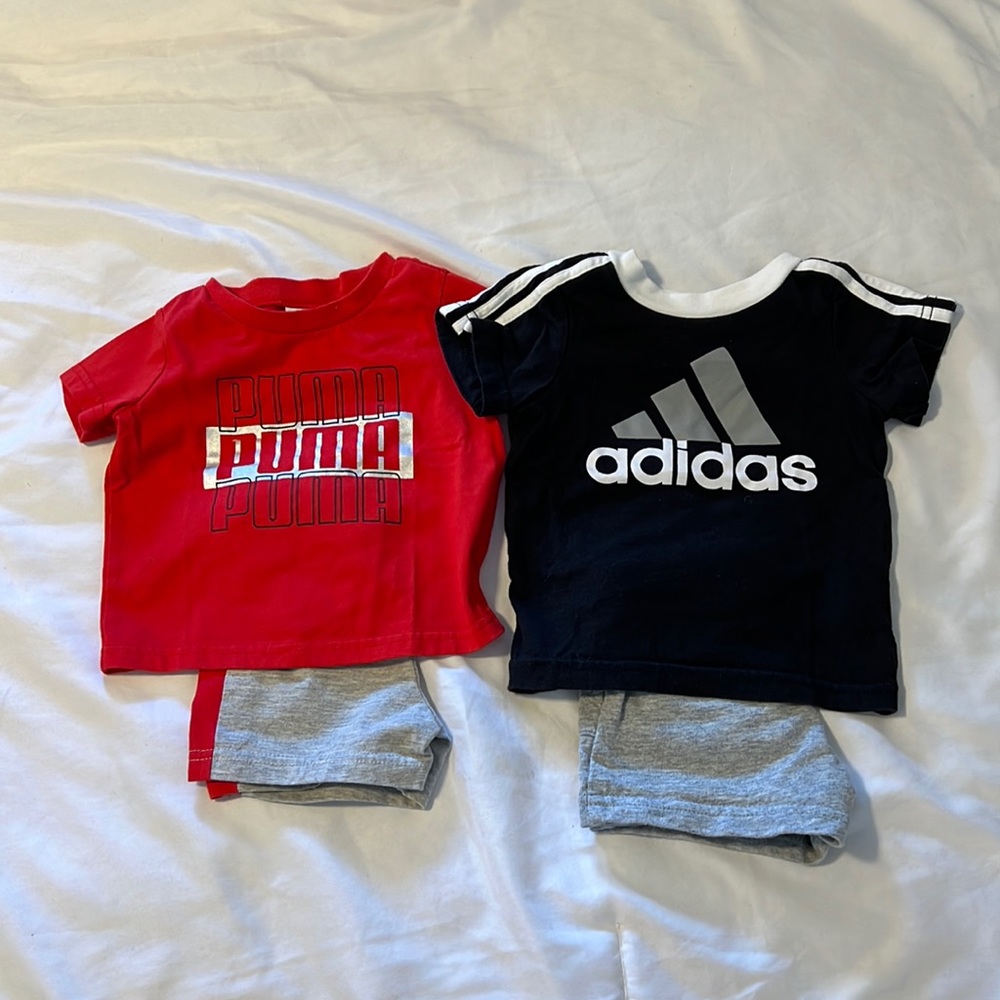 Infant Puma and Adidas matching shorts sets